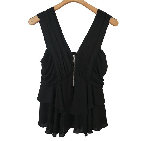 Express Black Sleeveless V-Neck Ruffle Peplum Top Glam Sexy Flowy Size 12 - Picture 1 of 10